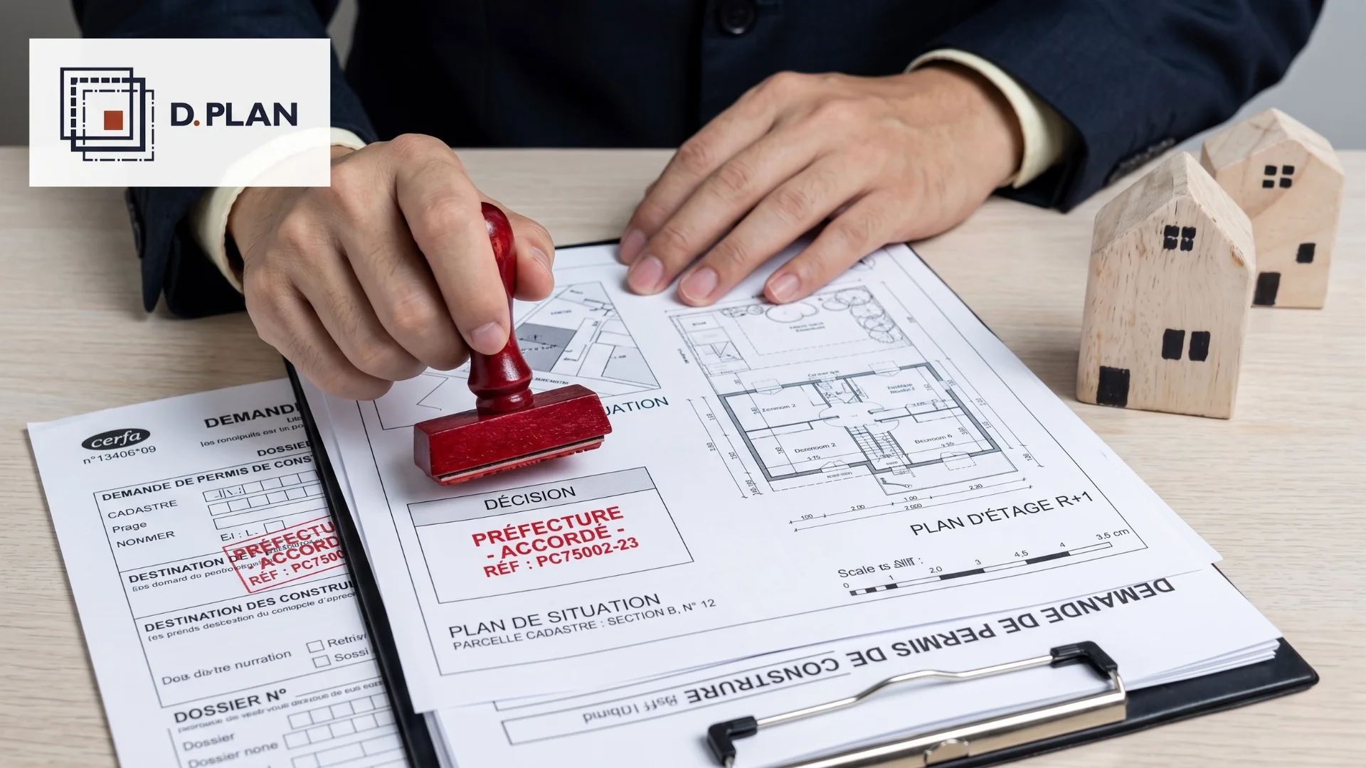 Validation officielle d'un dossier basé sur des plans 2D pour permis de construire approuvé avec DPlan.